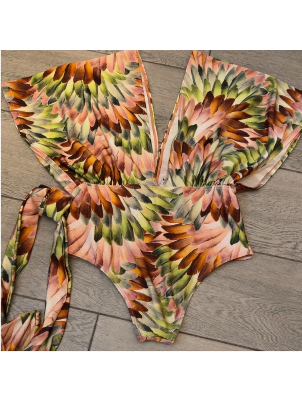 Marisa M Feather-Print Wrap swim/bodysuit - Picture 4 of 5
